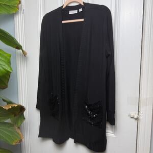 Belle Kim Gravel Sequin Pocket Brushed Knit Duster Cardigan Black Womens Medium